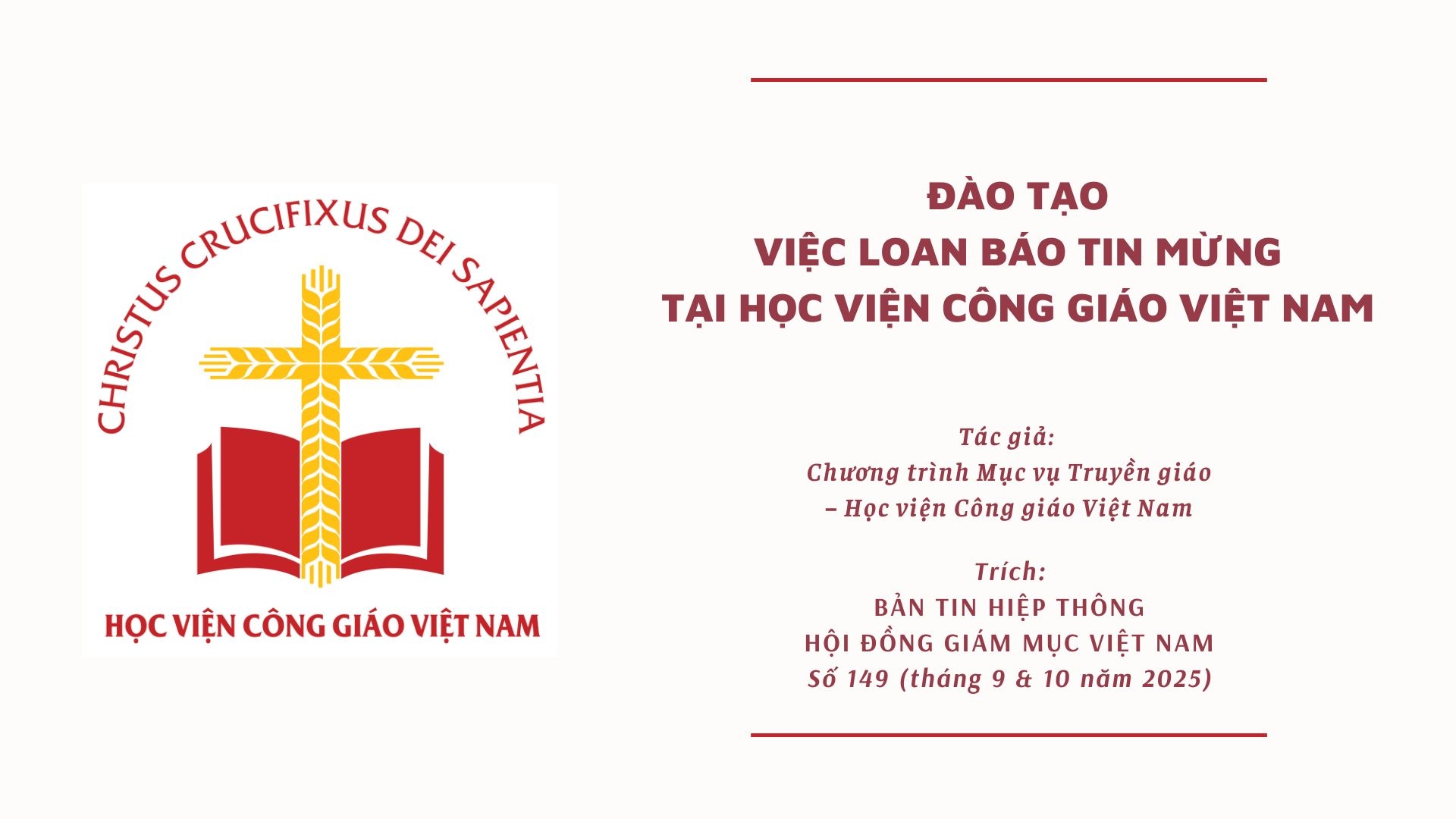 Đào tạo việc loan báo Tin mừng tại Học viện Công giáo Việt Nam