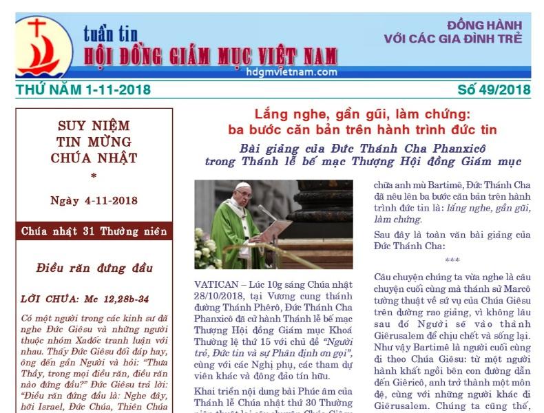  Tuần tin Hội đồng Giám mục Việt Nam số 49/2018