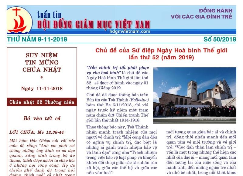 Tuần tin Hội đồng Giám mục Việt Nam số 50/2018