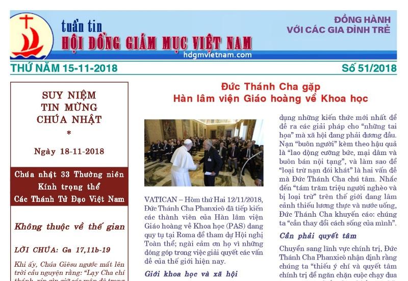 Tuần tin Hội đồng Giám mục Việt Nam số 51/2018   