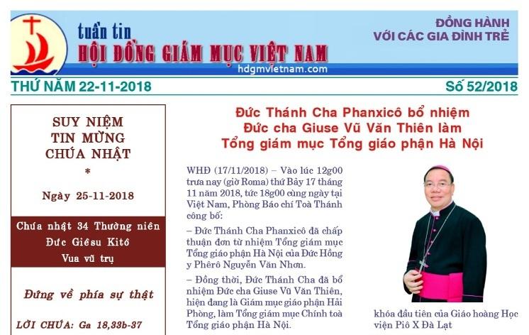 Tuần tin Hội đồng Giám mục Việt Nam số 52/2018